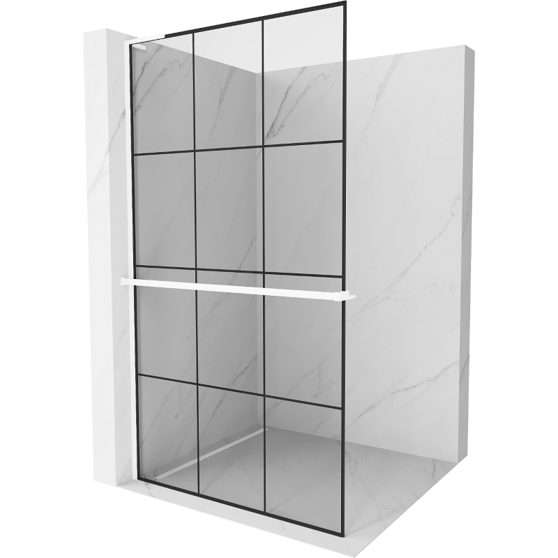 Mexen Kioto+ L Duschwand mit Ablage Walk-in 110 x 200 cm, schwarzes Gitter, weiß - 800-110-123-20-77