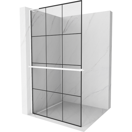 Mexen Kioto+ L Duschwand mit Ablage Walk-in 110 x 200 cm, schwarzes Gitter, weiß - 800-110-123-20-77