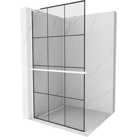 Mexen Kioto+ L Duschwand mit Regal Walk-in 120 x 200 cm, schwarzes Gitter, weiß - 800-120-123-20-77