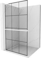 Mexen Kioto+ L Duschwand mit Regal Walk-in 120 x 200 cm, schwarzes Gitter, weiß - 800-120-123-20-77