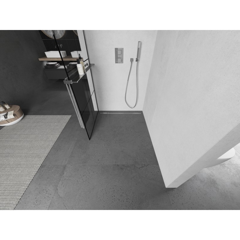 Mexen Kioto+ L Duschwand mit Regal Walk-in 70 x 200 cm, schwarzes Gitter, Chrom - 800-070-123-01-77
