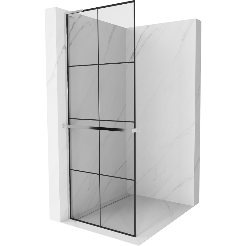 Mexen Kioto+ L Duschwand mit Regal Walk-in 90 x 200 cm, schwarzes Gitter, Chrom - 800-090-123-01-77