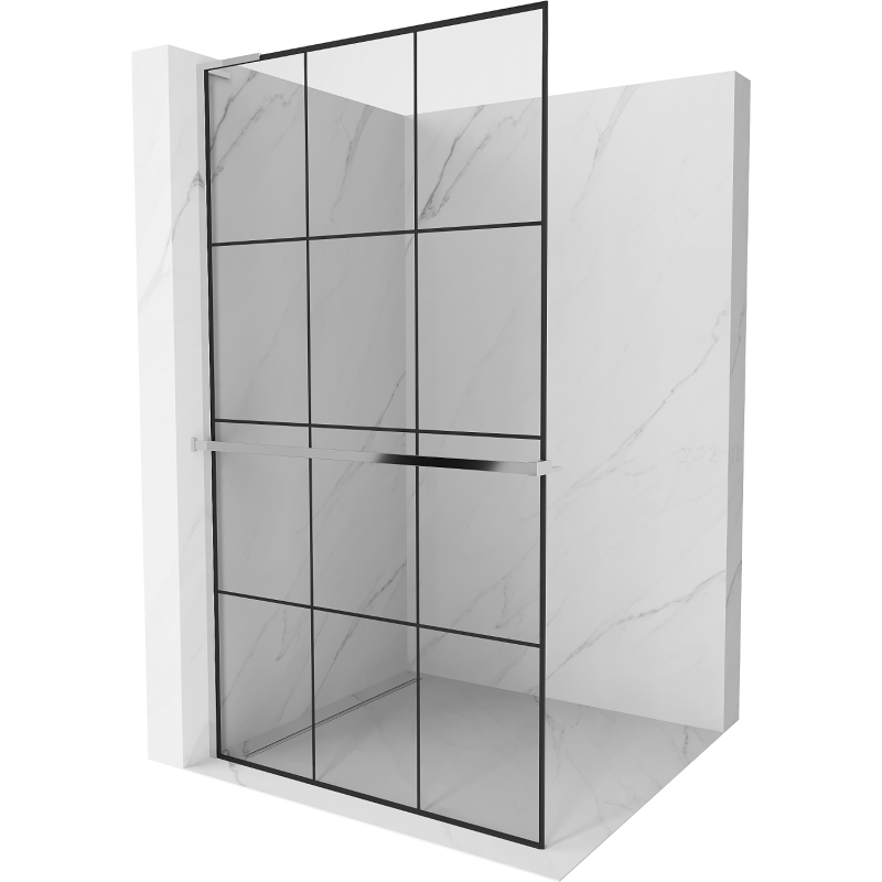 Mexen Kioto+ L Duschwand mit Ablage Walk-in 100 x 200 cm, schwarzes Raster, Chrom - 800-100-123-01-77