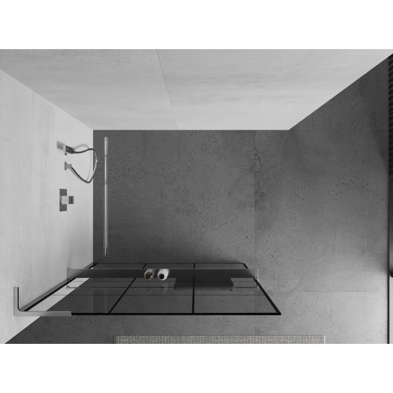 Mexen Kioto+ L Duschwand mit Ablage Walk-in 120 x 200 cm, schwarzes Gitter, Chrom - 800-120-123-01-77