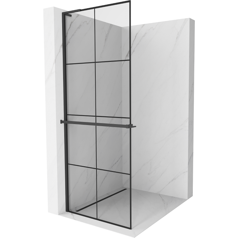 Mexen Kioto+ L Duschwand mit Regal Walk-in 70 x 200 cm, schwarzes Gitter, schwarz - 800-070-123-70-77