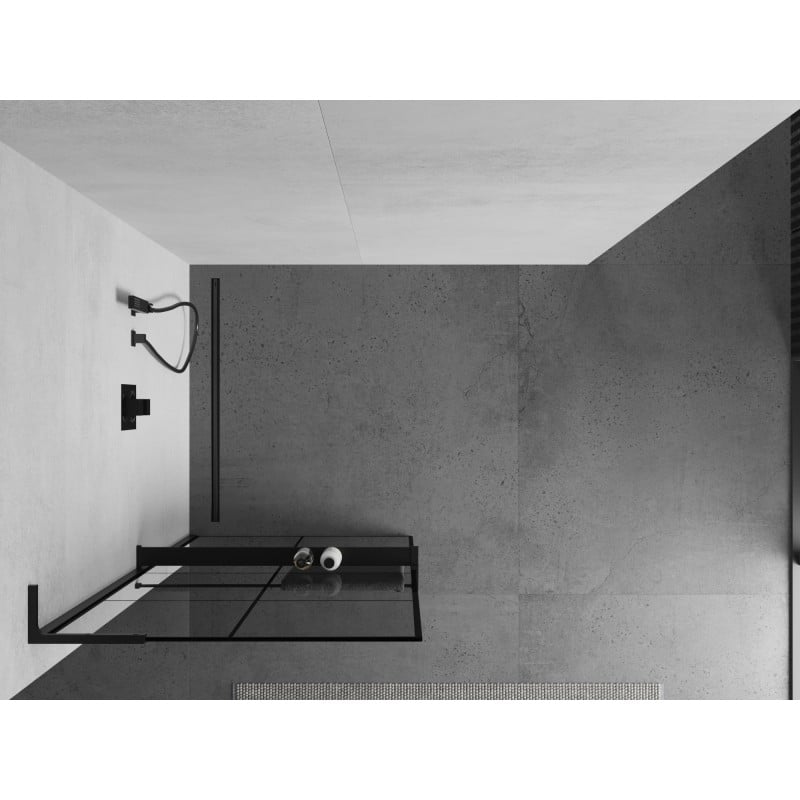 Mexen Kioto+ L Duschwand mit Ablage Walk-in 80 x 200 cm, schwarzes Gitter, schwarz - 800-080-123-70-77