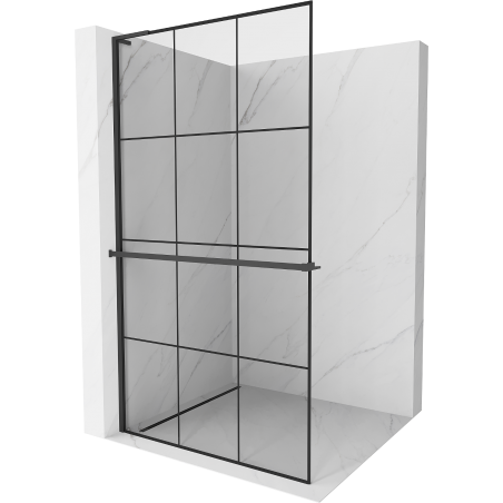 Mexen Kioto+ L Duschwand mit Ablage Walk-in 100 x 200 cm, schwarzes Gitter, schwarz - 800-100-123-70-77