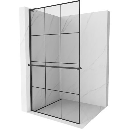 Mexen Kioto+ L Duschwand mit Ablage Walk-in 110 x 200 cm, schwarzes Gitter, schwarz - 800-110-123-70-77