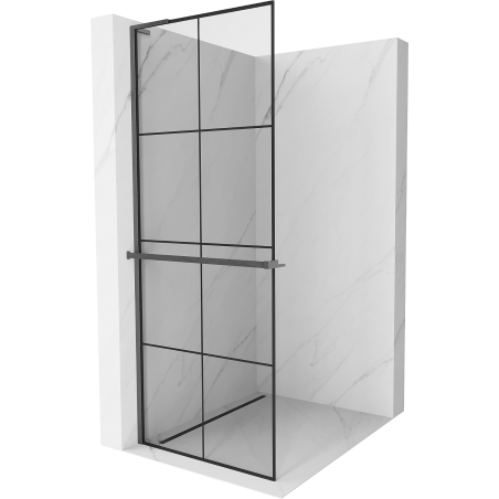 Mexen Kioto+ L Duschwand mit Regal Walk-in 70 x 200 cm, schwarzes Gitter, gebürstet Pistolen-Grau - 800-070-123-66-77