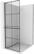 Mexen Kioto+ L Duschwand mit Regal Walk-in 70 x 200 cm, schwarzes Gitter, gebürstet Pistolen-Grau - 800-070-123-66-77