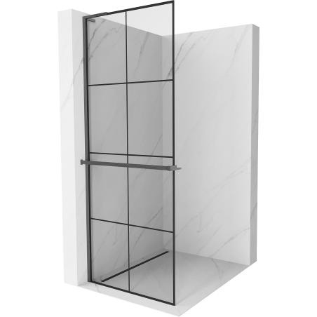 Mexen Kioto+ L Duschwand mit Ablage Walk-in 90 x 200 cm, schwarzes Raster, gebürstetes Gun Gray - 800-090-123-66-77