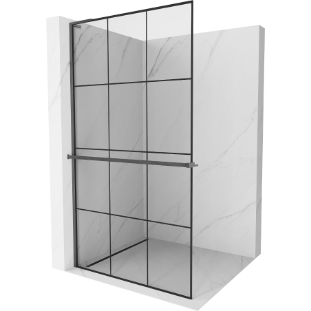 Mexen Kioto+ L Duschwand mit Ablage Walk-in 100 x 200 cm, schwarzes Gitter, gebürstetes Gun Gray - 800-100-123-66-77