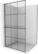 Mexen Kioto+ L Duschwand mit Ablage Walk-in 100 x 200 cm, schwarzes Gitter, gebürstetes Gun Gray - 800-100-123-66-77