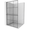 Mexen Kioto+ L Duschwand mit Ablage Walk-in 110 x 200 cm, schwarzes Gitter, gebürstet in Gun Gray - 800-110-123-66-77