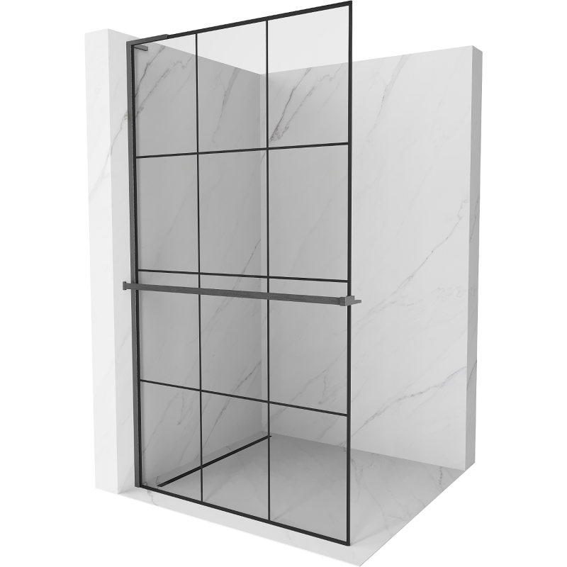 Mexen Kioto+ L Duschtrennwand mit Regal Walk-in 120 x 200 cm, schwarzes Gitter, gebürstet gun gray - 800-120-123-66-77