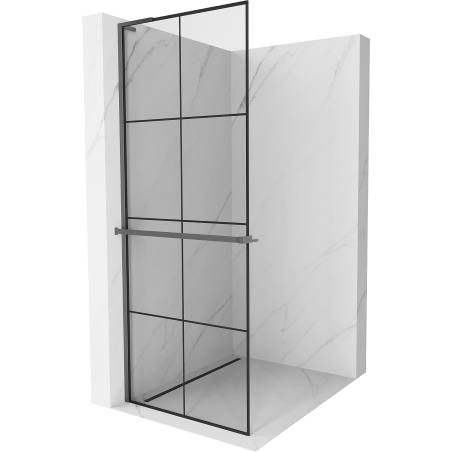 Mexen Kioto+ L Duschwand mit Ablage Walk-in 80 x 200 cm, schwarzes Gitter, Gun-Metal - 800-080-123-95-77