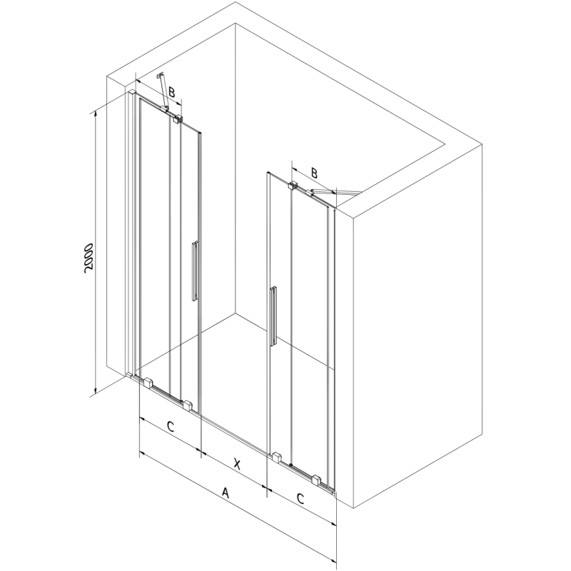 Mexen Velar Duo Schiebetüren Dusche 200 cm, Grafit, Gold - 871-200-000-42-50