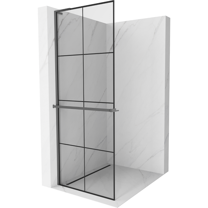 Mexen Kioto+ L Duschwand mit Ablage Walk-in 90 x 200 cm, schwarzes Gitter, Gun Metal - 800-090-123-95-77