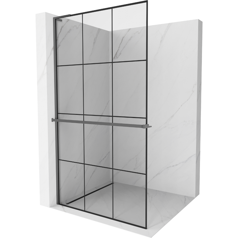 Mexen Kioto+ L Duschwand mit Ablage Walk-in 110 x 200 cm, schwarzes Gitter, Gun Metal - 800-110-123-95-77