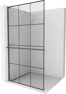 Mexen Kioto+ L Duschwand mit Ablage Walk-in 110 x 200 cm, schwarzes Gitter, Gun Metal - 800-110-123-95-77