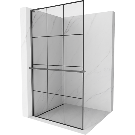 Mexen Kioto+ L Duschwand mit Regal Walk-in 120 x 200 cm, schwarzes Gitter, Gun Metal - 800-120-123-95-77