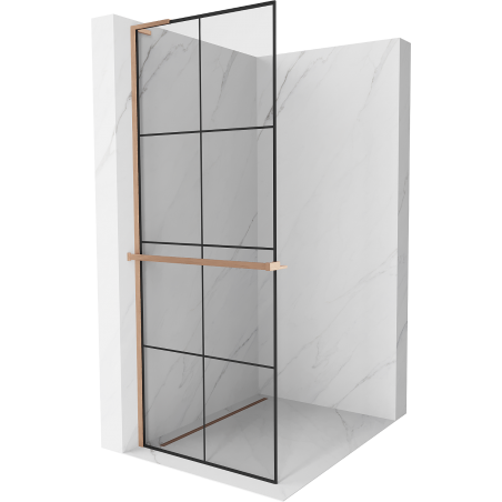 Mexen Kioto+ L Duschwand mit Regal Walk-in 80 x 200 cm, schwarzes Gitter, gebürstetes Kupfer - 800-080-123-65-77