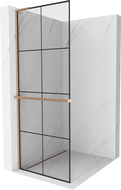 Mexen Kioto+ L Duschwand mit Regal Walk-in 80 x 200 cm, schwarzes Gitter, gebürstetes Kupfer - 800-080-123-65-77