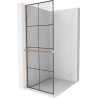 Mexen Kioto+ L Duschwand mit Regal, Walk-in 90 x 200 cm, schwarzes Gitter, gebürstetes Kupfer - 800-090-123-65-77