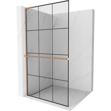 Mexen Kioto+ L Duschwand mit Regal Walk-in 100 x 200 cm, schwarzes Gitter, gebürstetes Kupfer - 800-100-123-65-77
