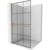 Mexen Kioto+ L Duschwand mit Ablage Walk-in 110 x 200 cm, schwarzes Gitter, gebürstetes Kupfer - 800-110-123-65-77