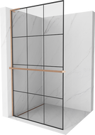 Mexen Kioto+ L Duschwand mit Ablage Walk-in 110 x 200 cm, schwarzes Gitter, gebürstetes Kupfer - 800-110-123-65-77