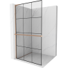 Mexen Kioto+ L Duschwand mit Regal Walk-in 120 x 200 cm, schwarzes Gitter, gebürstetes Kupfer - 800-120-123-65-77