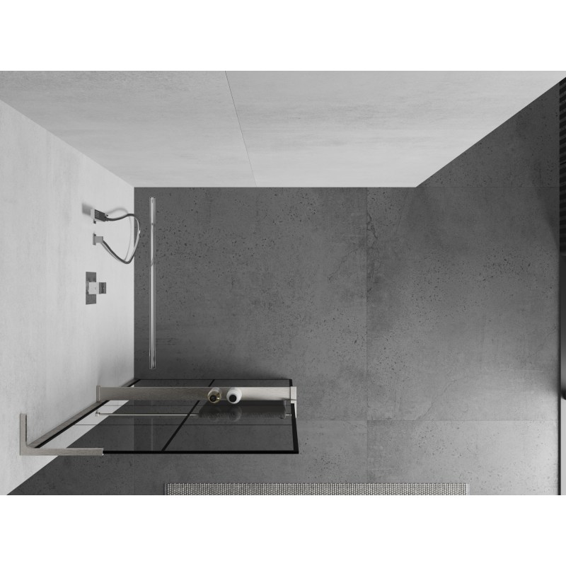 Mexen Kioto+ L Duschwand mit Regal Walk-in 70 x 200 cm, schwarzes Gitter, gebürsteter Nickel - 800-070-123-97-77