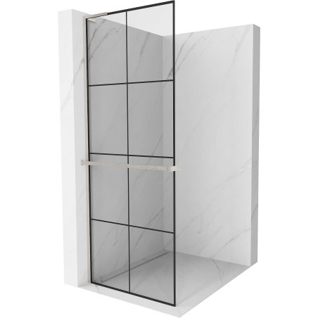 Mexen Kioto+ L Duschwand mit Ablage Walk-in 80 x 200 cm, schwarzes Gitter, gebürsteter Nickel - 800-080-123-97-77