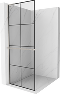 Mexen Kioto+ L Duschwand mit Ablage Walk-in 90 x 200 cm, schwarzes Gitter, gebürstetes Nickel - 800-090-123-97-77