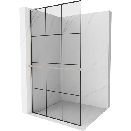 Mexen Kioto+ L Duschwand mit Regal Walk-in 100 x 200 cm, schwarzes Gitter, gebürstetes Nickel - 800-100-123-97-77