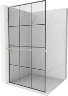 Mexen Kioto+ L Duschwand mit Ablage Walk-in 110 x 200 cm, schwarzes Gitter, gebürsteter Nickel - 800-110-123-97-77