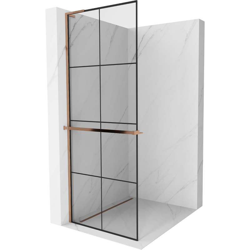 Mexen Kioto+ L Duschwand mit Regal Walk-in 70 x 200 cm, schwarzes Gitter, Roségold - 800-070-123-60-77