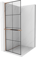 Mexen Kioto+ L Duschwand mit Regal Walk-in 70 x 200 cm, schwarzes Gitter, Roségold - 800-070-123-60-77