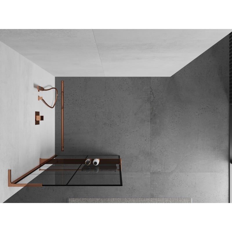 Mexen Kioto+ L Duschwand mit Regal Walk-in 80 x 200 cm, schwarzes Gitter, Roségold - 800-080-123-60-77