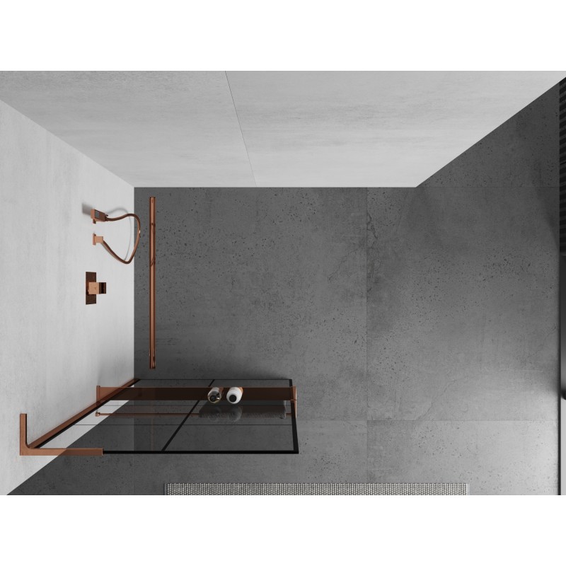 Mexen Kioto+ L Duschwand mit Regal Walk-in 90 x 200 cm, schwarzes Raster, Roségold - 800-090-123-60-77