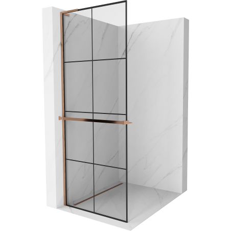 Mexen Kioto+ L Duschwand mit Regal Walk-in 90 x 200 cm, schwarzes Raster, Roségold - 800-090-123-60-77