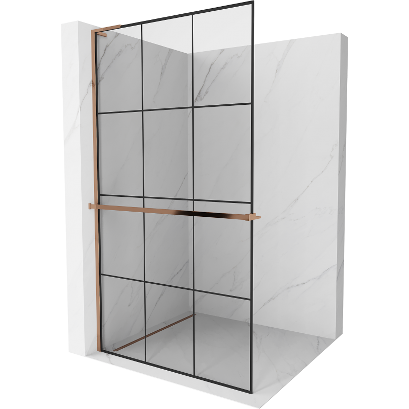 Mexen Kioto+ L Duschwand mit Ablage Walk-in 100 x 200 cm, schwarz kariert, Roségold - 800-100-123-60-77