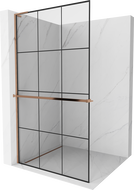 Mexen Kioto+ L Duschwand mit Ablage Walk-in 100 x 200 cm, schwarz kariert, Roségold - 800-100-123-60-77