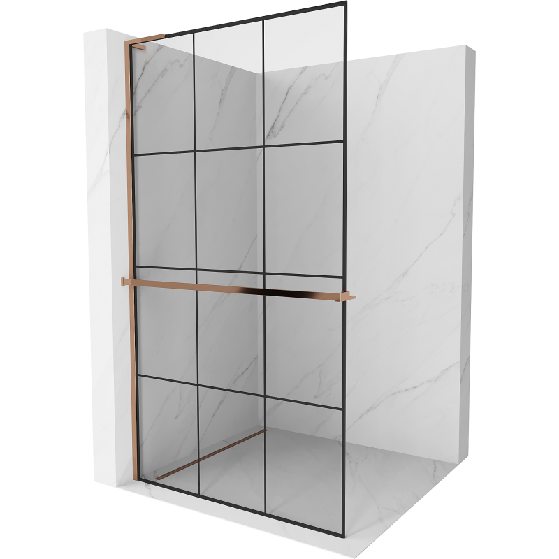 Mexen Kioto+ L Duschwand mit Ablage Walk-in 110 x 200 cm, schwarzes Gitter, Roségold - 800-110-123-60-77