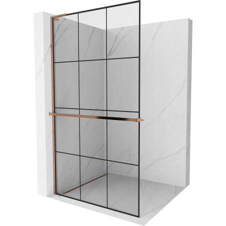 Mexen Kioto+ L Duschwand mit Ablage Walk-in 110 x 200 cm, schwarzes Gitter, Roségold - 800-110-123-60-77