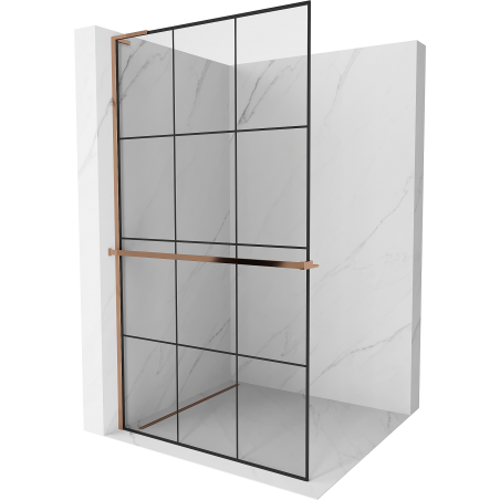 Mexen Kioto+ L Duschwand mit Regal Walk-in 120 x 200 cm, schwarzes Gitter, Roségold - 800-120-123-60-77