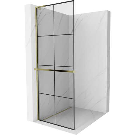 Mexen Kioto+ L Duschwand mit Regal Walk-in 70 x 200 cm, schwarzes Gitter, gold - 800-070-123-50-77