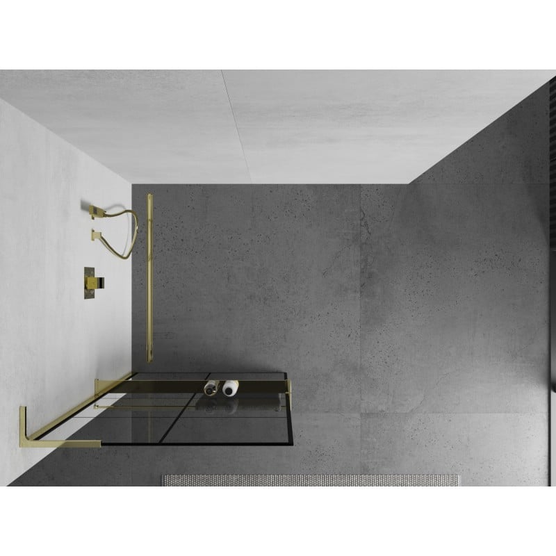 Mexen Kioto+ L Duschwand mit Regal Walk-in 80 x 200 cm, schwarzes Gitter, gold - 800-080-123-50-77