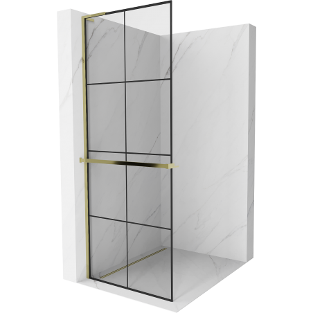 Mexen Kioto+ L Duschwand mit Regal Walk-in 80 x 200 cm, schwarzes Gitter, gold - 800-080-123-50-77